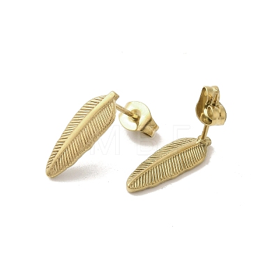 Ion Plating(IP) 304 Stainless Steel Feather Stud Earrings EJEW-C099-11G-1