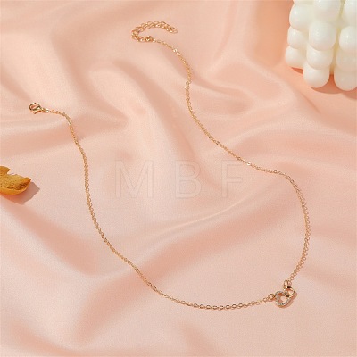 2-Heart Alloy Crystal Crystal Rhinestone Pendant Necklaces for Women WG8C735-01-1