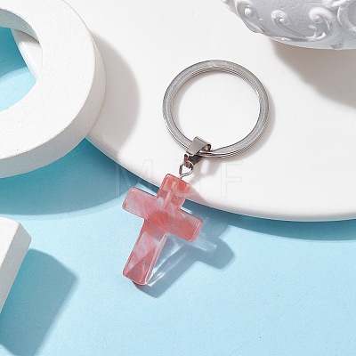 Synthetic Cherry Quartz Glass Keychains KEYC-JKC00729-01-1