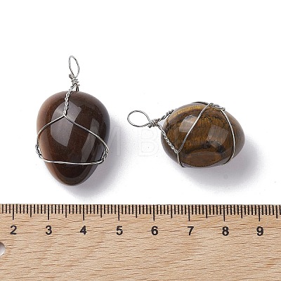 Natural Tiger Eye Copper Wire Wrapped Pendants G-C110-06C-P-1