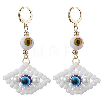 Glass Seed Bead Evil Eye Hoop Earrings EJEW-MZ00272-1