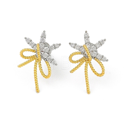 Bowknot Brass Micro Pave Cubic Zirconia Stud Earrings for Women EJEW-Q391-33PG-1