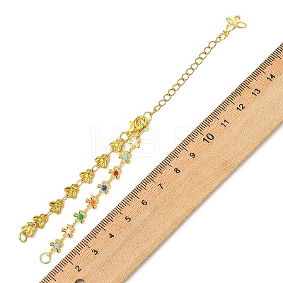 304 Stainless Steel Butterfly & Brass Enamel Colorful Flower Bracelet Making AJEW-JB01621-1