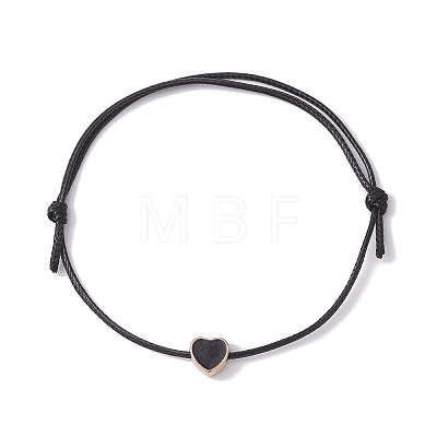 2Pcs 2 Colors Alloy Enamel Heart Braided Bead Bracelets Set BJEW-JB09739-1