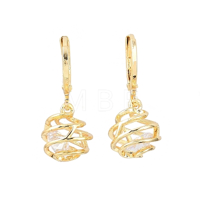 Hollow Oval Brass Clear Cubic Zirconia Leverback Earrings EJEW-H182-04B-G-1