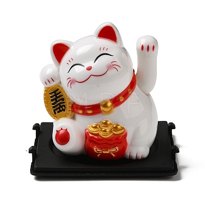 Plastic Solar Powered Japanese Lucky Cat Figurines DJEW-K023-01C-1