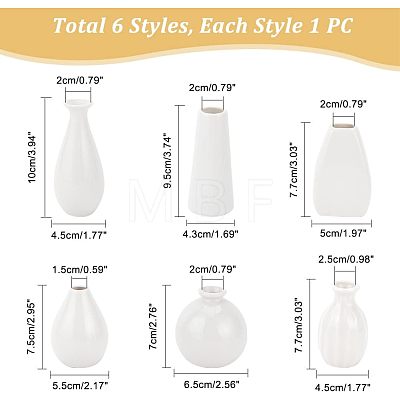  6Pcs 6 Style Mini Ceramic Floral Vases for Home Decor BOTT-NB0001-05-1