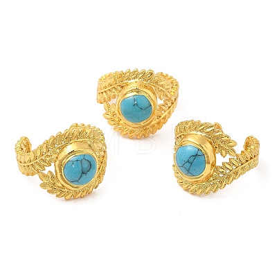Synthetic Turquoise Open Cuff Ring RJEW-M150-07G-1