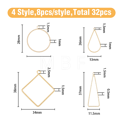 DICOSMETIC 32Pcs 4 Style Brass Pendants KK-DC0002-12-1