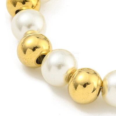 304 Stainless Steel & 201 Stainless Steel & Plastic Pearl Round Beaded Bracelets for Women BJEW-G717-01B-G-1