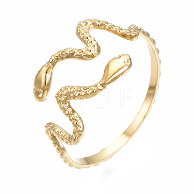 304 Stainless Steel Snake Wrap Open Cuff Ring RJEW-T023-82G-1