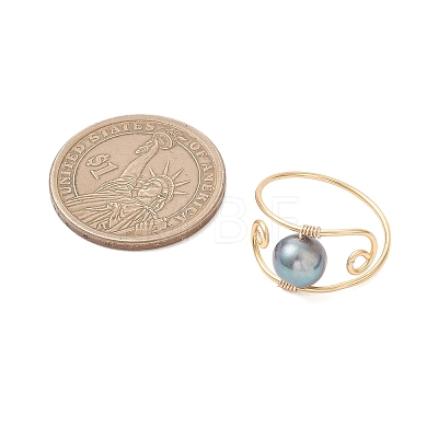 Copper Wired Natural Pearl Finger Rings RJEW-JR00979-1