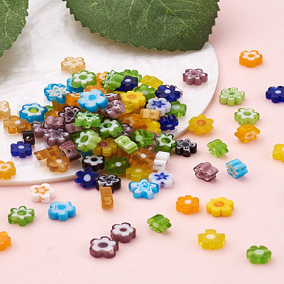 300Pcs 10 colors Handmade Millefiori Glass Beads LAMP-TA0002-05-1