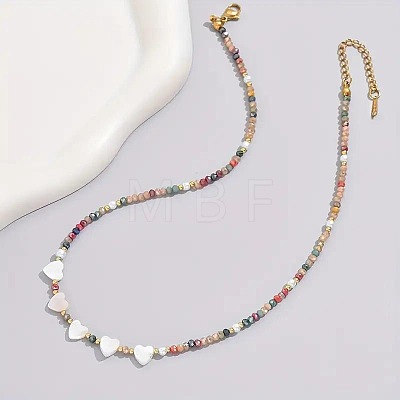 Heart Natural White Shell & Colorful Faceted Rondelle Glass Beaded Necklaces for Women BI2197-1