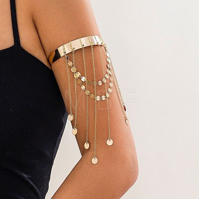 Bohemia Style Tassel Alloy Upper Arm Open Cuff Bangles BJEW-G715-01B-G-1