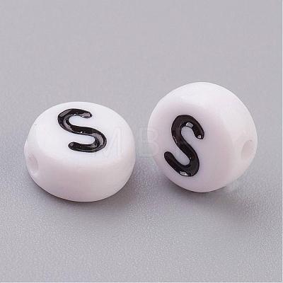 Flat Round with Letter S Acrylic Beads X-PL37C9070-S-1