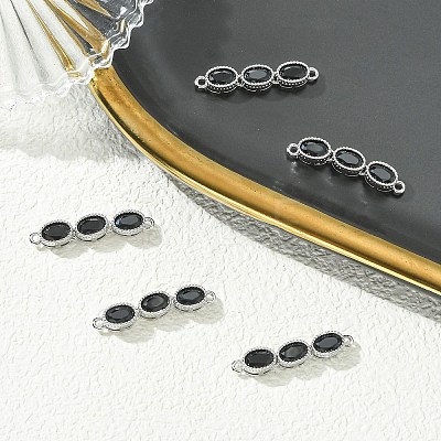 SHEGRACE Brass Pave Black Cubic Zirconia Triple Oval Links Connector Charms XGRQ3P837-645P-1