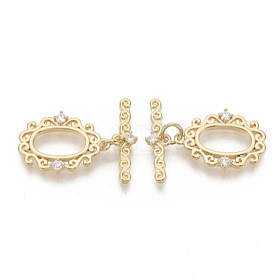 Brass Micro Pave Clear Cubic Zirconia Toggle Clasps X-KK-T051-24G-NF-1