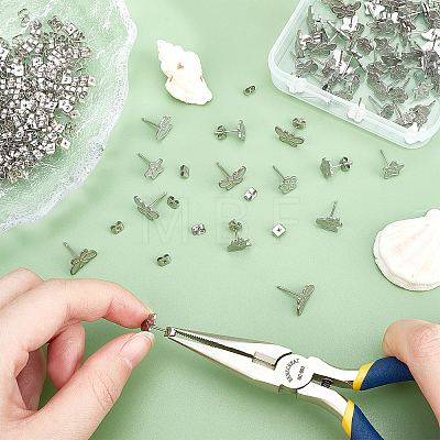 100Pcs 5 Style 304 Stainless Steel Stud Earring Settings STAS-DC0003-99-1
