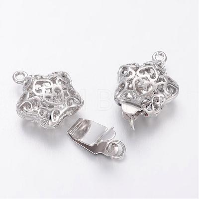 Filigree Star Brass Box Clasps KK-F0182-P-NF-1