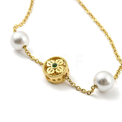 Brass Flower & Plastic Pearl Beaded Bracelet BJEW-D030-07G-1