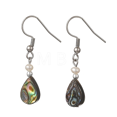 Paua Shell & Pearl Dangle Earrings EJEW-JE07289-1