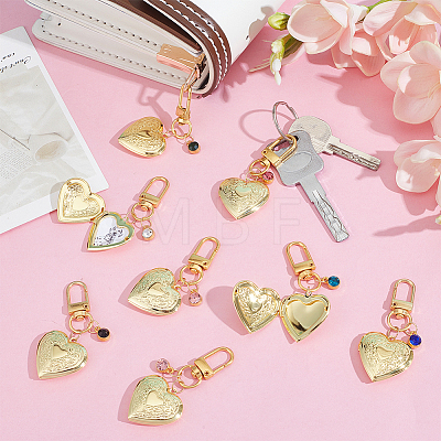 12Pcs Birthstone Heart Alloy Glass & Rhinestone & Brass Locket Pendant Decorations HJEW-PH02143-1