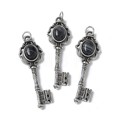 Key Brass Natural Black Agate Big Pendants KK-D361-01AS-20-1