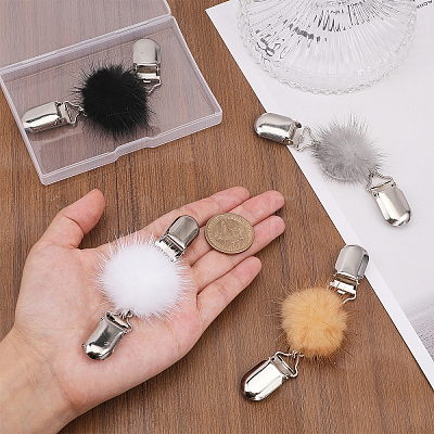 4Pcs 4 Colors Faux Mink Fur Covered Round Beads Sweater Collar Clips JEWB-CA0001-24-1
