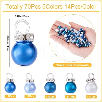 70Pcs 5 Colors Glass Pearl Pendants PALLOY-TAC0321-1