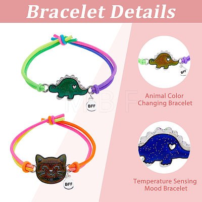 FIBLOOM 4Pcs 4 Style Cat & Dinosaur Alloy Link Bracelets Set with Rubber BJEW-FI0001-55-1