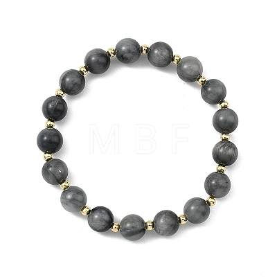 Natural Hawk's Eye & Brass Round Beads Stretch Bracelets for Women Men BJEW-JB13858-1