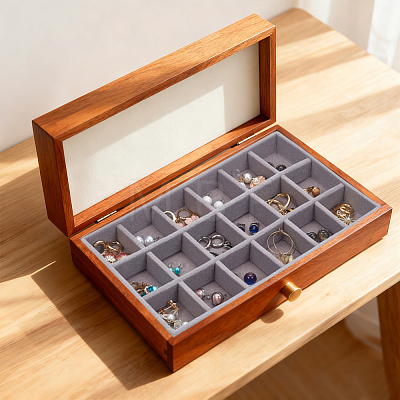 1Pc 18 Grids Wood Covered with Velveteen Jewelry Display Trays AJEW-CN0007-03-1