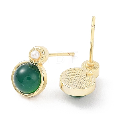 Natural Green Onyx Agate Half Round Dangle Stud Earrings EJEW-B027-15G-1