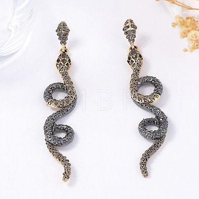 Zinc Alloy Rhinestone Snake Dangle Stud Earrings FS-WG579D8-01-1