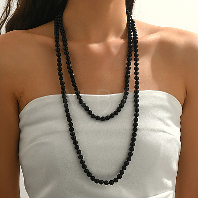 French Style 8MM Round Plastic Imitation Pearl Beaded Long Necklaces for Women EA7399-1-1