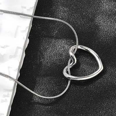 201 Stainless Steel Hollow Heart Pendant Snake Chain Necklaces for Women NJEW-B124-02P-1