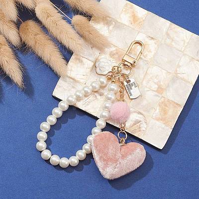Plush Love Heart Pendant Decorations AJEW-FS0001-08-1