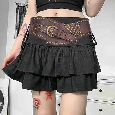 Retro Antique Bronze Alloy Rivets PU Leather Whide Waist Belts for Women AJEW-WH20098-075B-1