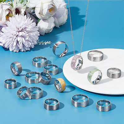 Unicraftale 18Pcs 9 Size 201 Stainless Steel Grooved Finger Ring Settings STAS-UN0049-59-1