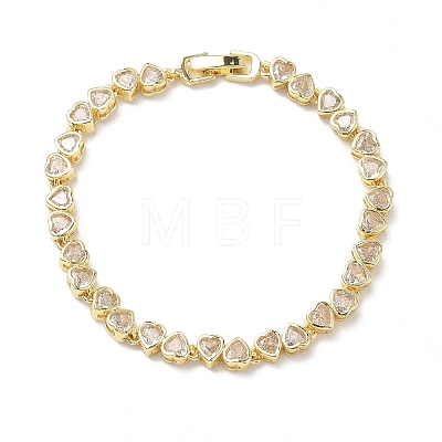 Heart Brass Micro Pave Clear Cubic Zirconia Link Chain Bracelets for Women BJEW-C156-07C-G-1