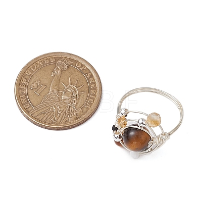 Planet Natural Amethyst & Tiger Eye & Citrine & Apatite & Green Aventurine Finger Rings RJEW-TA00165-1