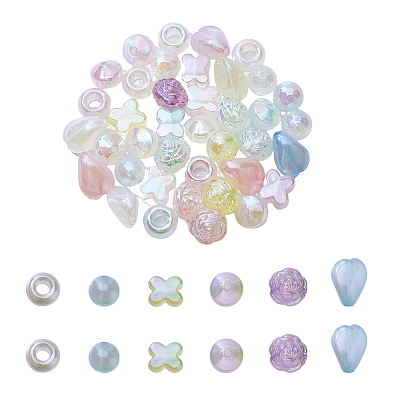 60Pcs 6 Style Plating Acrylic Beads OACR-FH0001-048-1