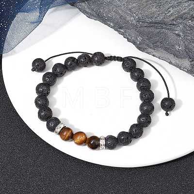 Natural Lava Rock & Tiger Eye Braided Bead Bracelets BJEW-JB09729-02-1