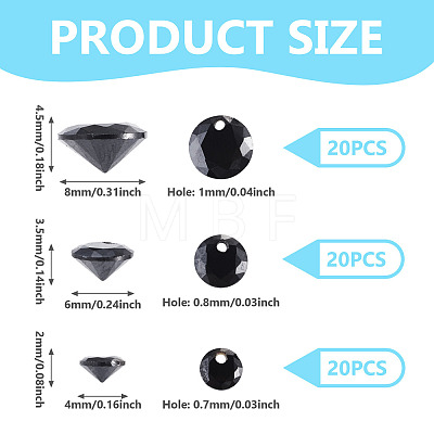 60Pcs 3 Styles Cubic Zirconia Charms ZIRC-TAD0001-01A-1