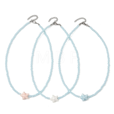 3Pcs 3 Colors Ocean Handmade Porcelain Starfish Glass Beaded Necklaces for Women NJEW-JN06392-1