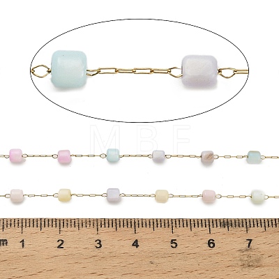 Handmade 304 Stainless Steel Dyed Shell Beads Cube Link Chains CHS-B011-03C-G-1
