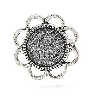 Vintage Adjustable Iron Finger Ring Components Alloy Flower Cabochon Bezel Settings PALLOY-O039-25AS-1