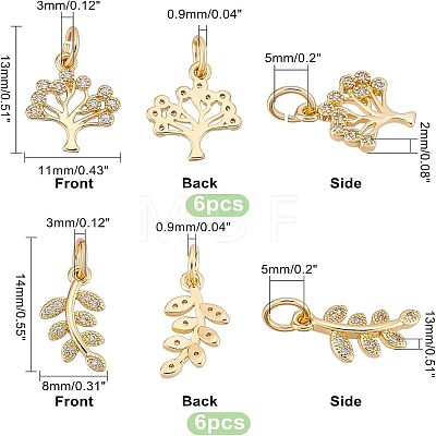 SUPERFINDINGS 12Pcs 2 Style  Brass Micro Pave Clear Cubic Zirconia Pendant KK-FH0004-15-1