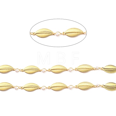 Brass Handmade White Glass Bead Chains CHC-M022-04G-1